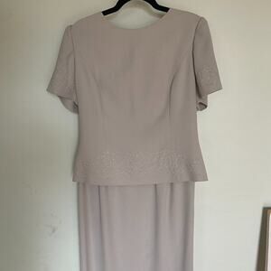 Adrianna Papell Beaded Dress Gown Size 14 Beige